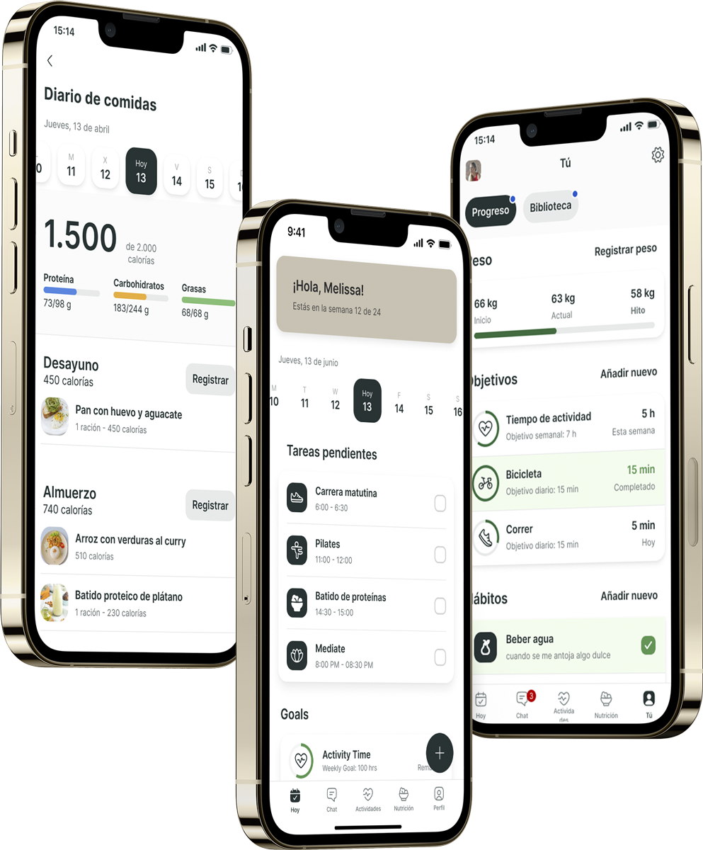 Un mockup de la app de coaching mostrando las funciones.